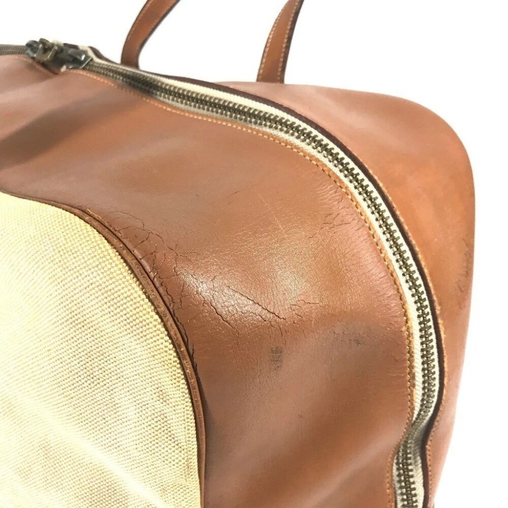 HERMES vintage Victoria 50 Travel Bag Duffle Bag Leather/Canvas Beige/Brown - Picture 11 of 15